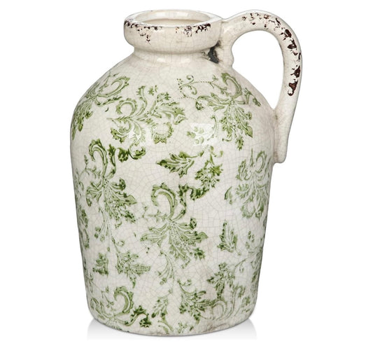 Timeless Farmhouse Cream and Green Ceramic Vase