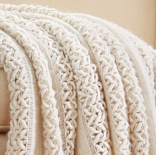 Farmhouse Knit Throw Blanket – Soft Lightweight Cozy Blanket for Sofa, Couch & Bed (127x152cm Beige/Ivory)