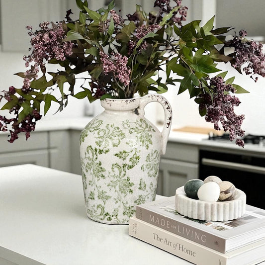 Timeless Farmhouse Cream and Green Ceramic Vase
